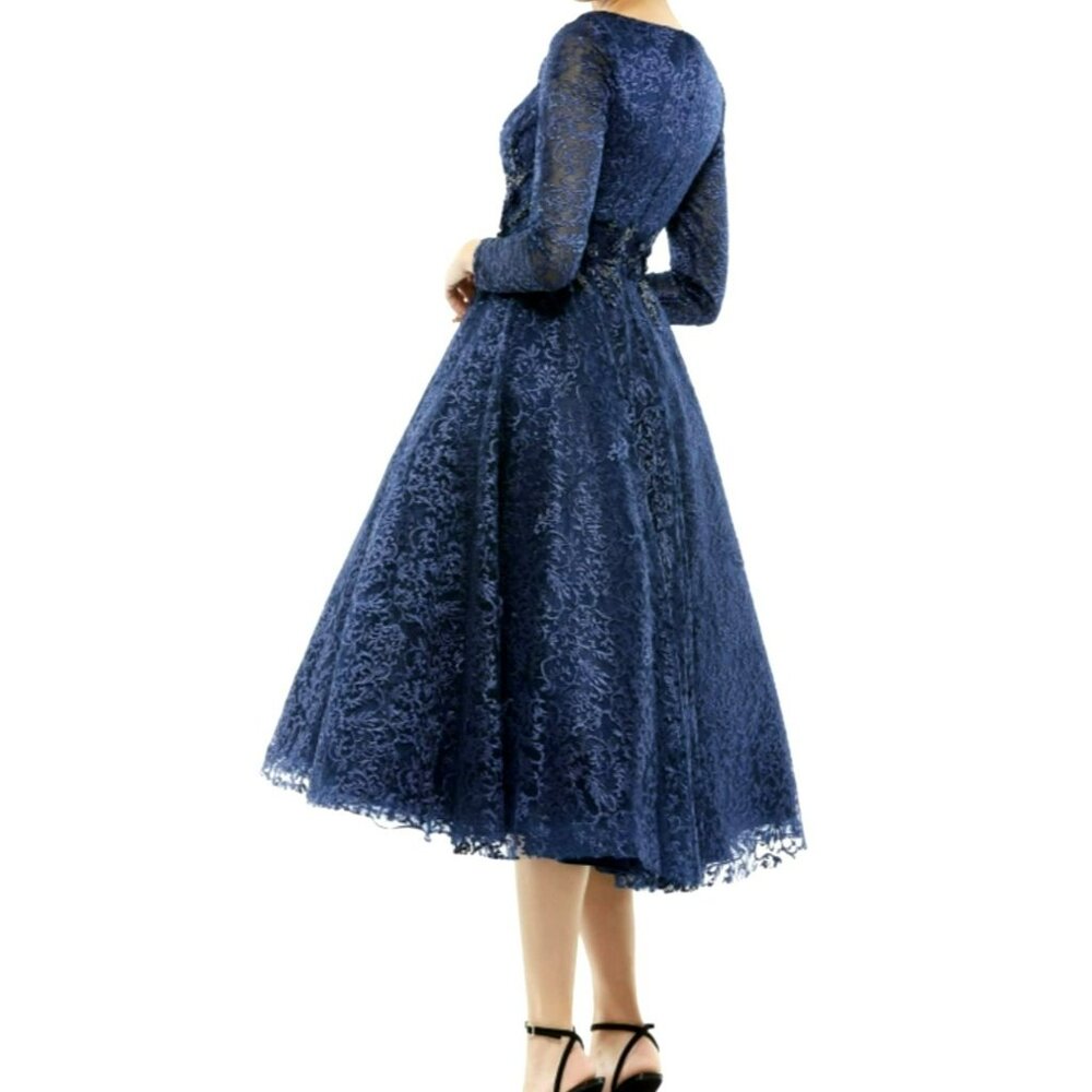 Mac Duggal Embellished Midi Blue Evening Dress Size 4 New - Picture 2 of 8